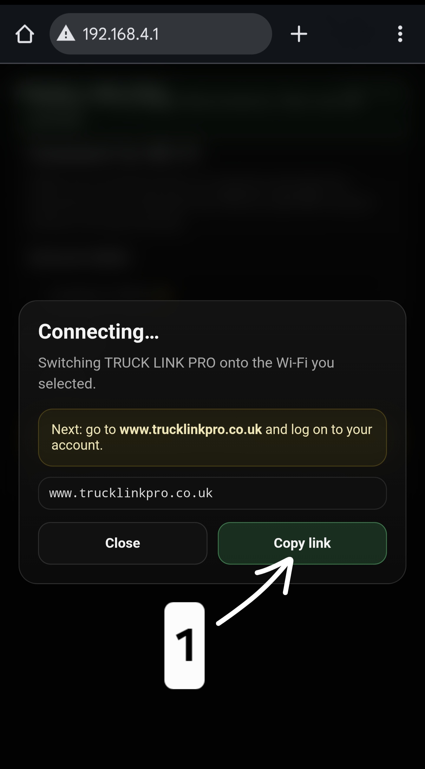 Connecting screen with Copy link button